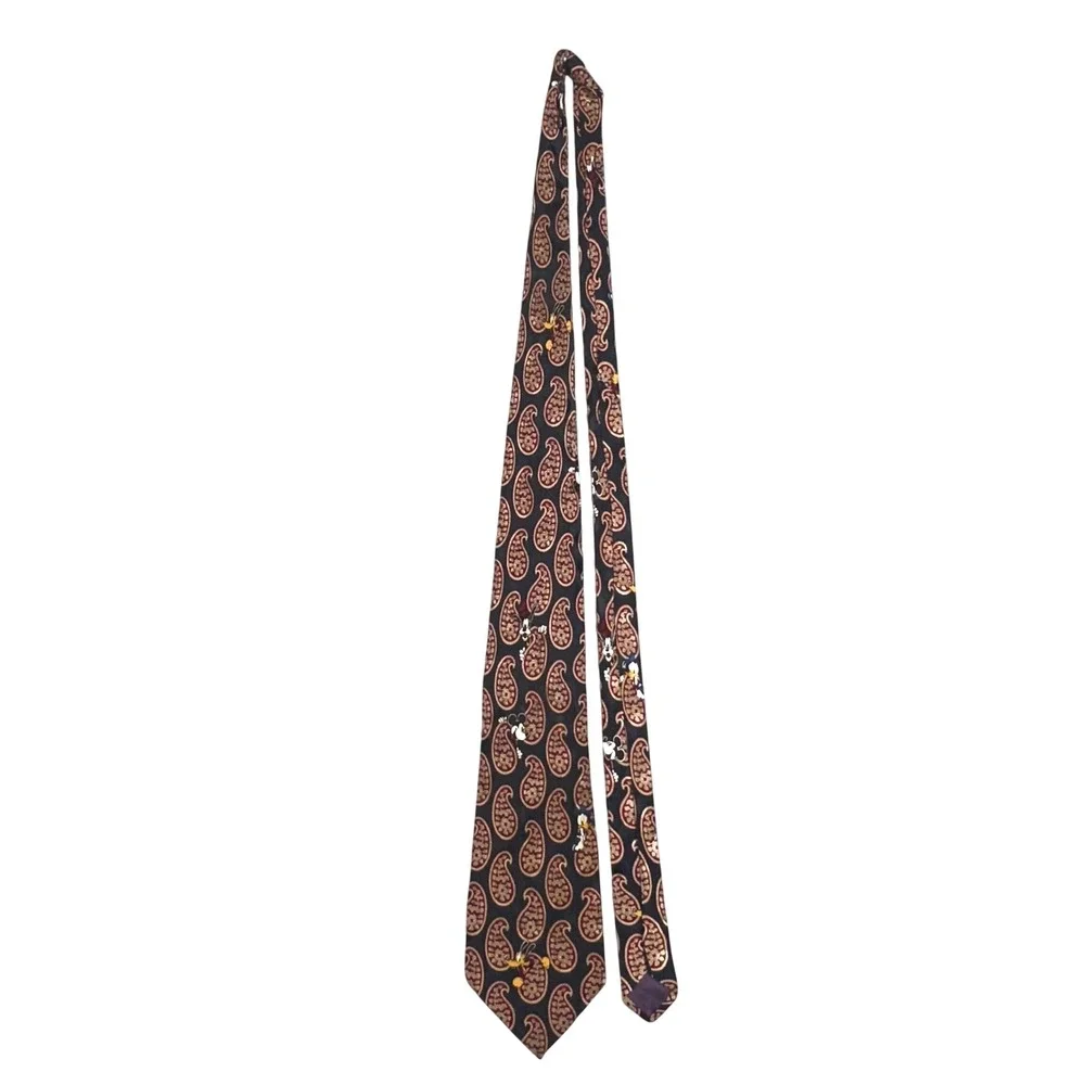 Vintage Disney Store Silk Necktie Mens OS Navy Paisley Mickey Donald Goofy 90s